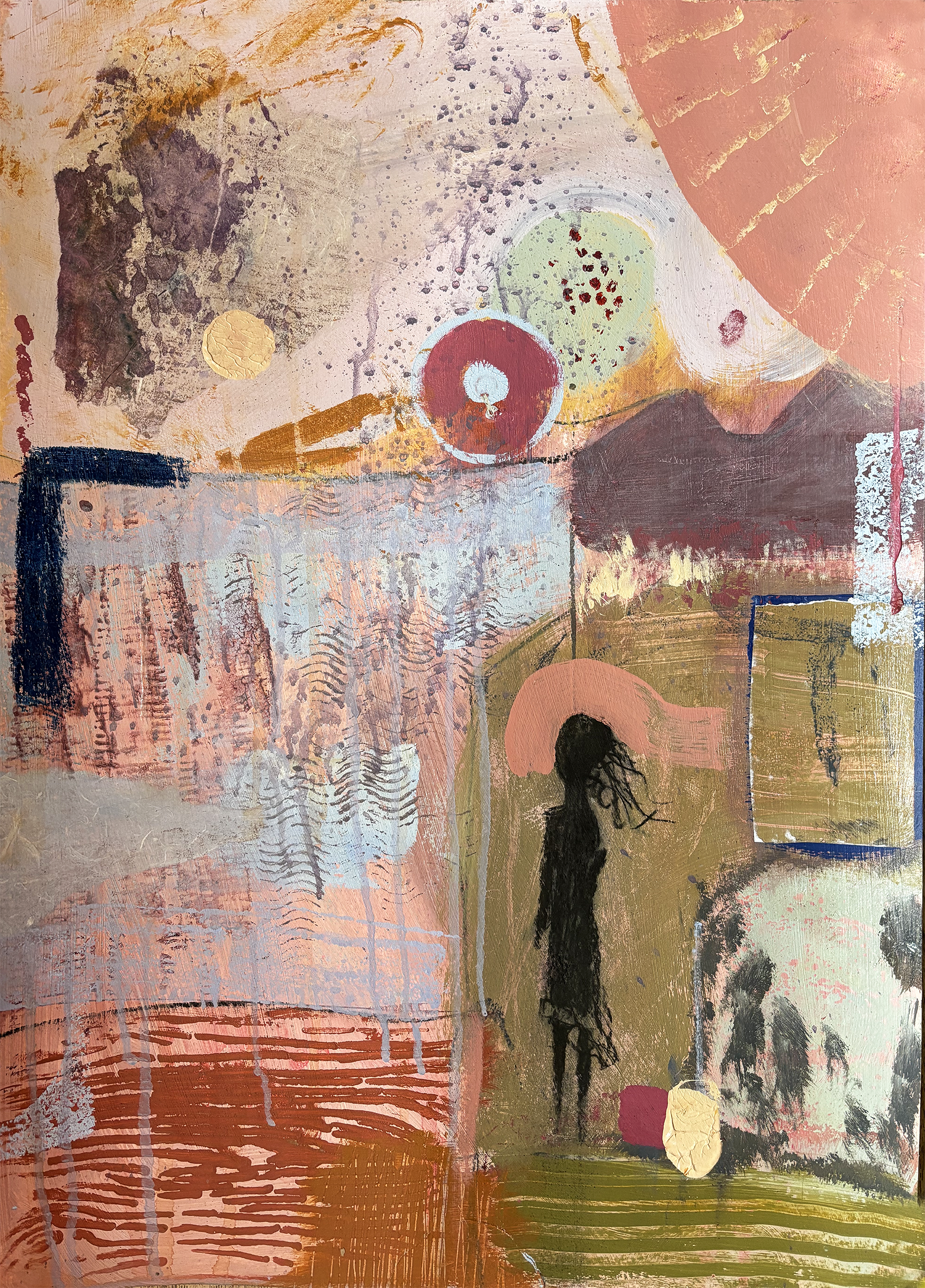 Abstract artwork with a silhouette of a woman becoming 